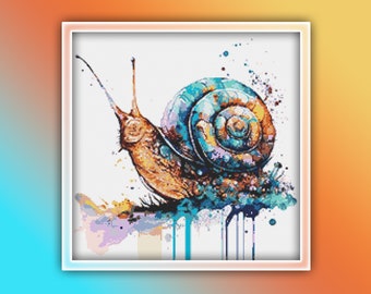 Snail Cross Stitch Pattern 2 Instant PDF Download - Garden Snail Watercolor Cross Stitch Pattern - Snail Cross Stitch Pattern