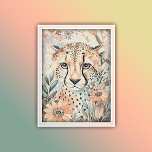 Cheetah Cross Stitch Pattern 15 Instant PDF Download - Cheetah Watercolor Cross Stitch Pattern - Animal Cross Stitch Pattern