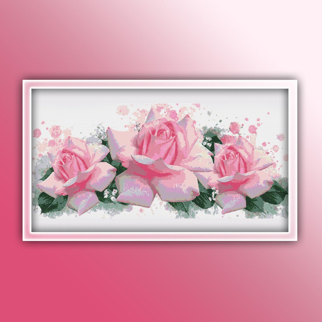 Three Pink Roses Cross Stitch Pattern 1 Instant PDF Download - Pink ...