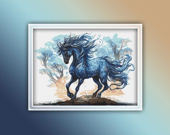 Black Horse Cross Stitch Pattern 6 Instant PDF Download - Horse Watercolor Cross Stitch Pattern - Animal Cross Stitch Pattern