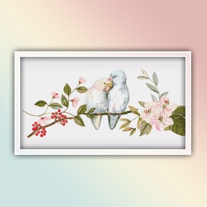 Forpus Birds Cross Stitch Pattern 3 Instant PDF Download - Love Birds Watercolor Cross Stitch Pattern - Bird Cross Stitch Pattern