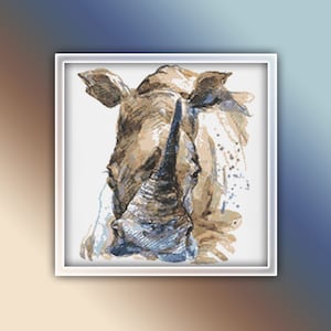 Rhino Cross Stitch Pattern 8 Instant PDF Download - Rhinoceros Watercolor Cross Stitch Pattern - White Rhino Cross Stitch Pattern