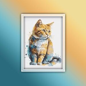 Ginger Cat Cross Stitch Pattern 9 Instant PDF Download - Ginger Cat Watercolor Cross Stitch Pattern - Kitten Cross Stitch Pattern