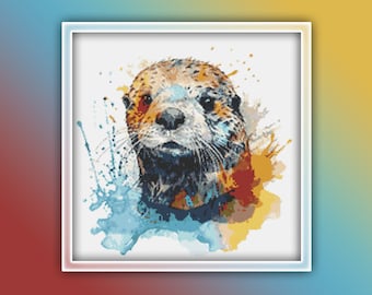 Sea Otter Cross Stitch Pattern 4 Instant PDF Download - Baby Sea Otter Watercolor Stitching Pattern - Ocean Animals Cross Stitch Pattern