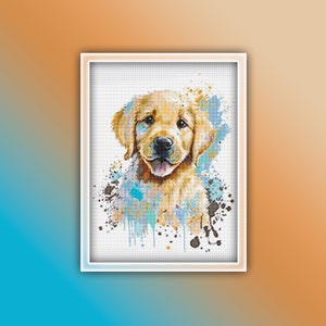 Golden Retriever Cross Stitch Pattern 13 Instant PDF Download - Golden Retriever Puppy Watercolor Cross Stitch Pattern - Dog Cross Stitch