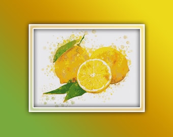 Lemons Cross Stitch Pattern 1 Instant PDF Download - Citrus Fruit Watercolor Cross Stitch Pattern