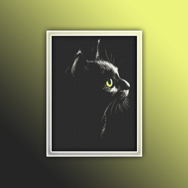 Black Cat Cross Stitch Pattern 5 Instant PDF Download - Black Cat Watercolor Cross Stitch Pattern - Animal Cross Stitch Pattern