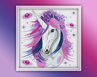 Schema punto croce unicorno 4 Download istantaneo del PDF - Schema punto croce acquerello cavallo - Schema punto croce animale