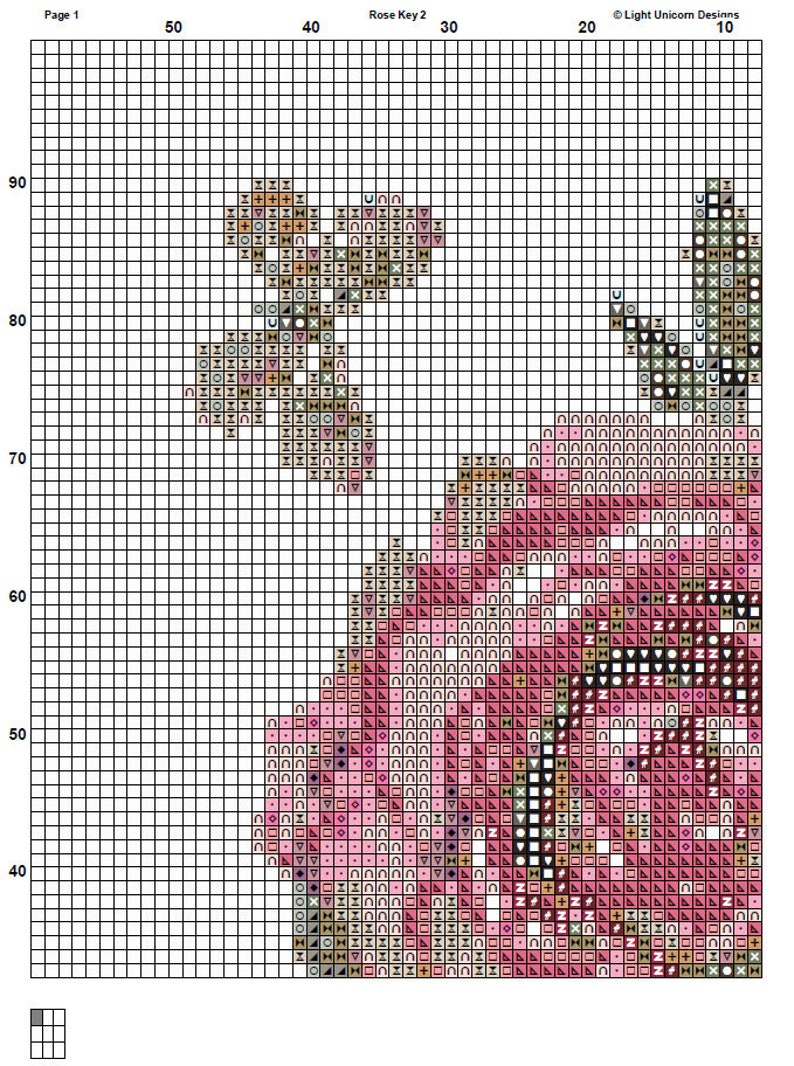 Rose Key Cross Stitch Pattern 2 Instant PDF Download - Roses Watercolor ...
