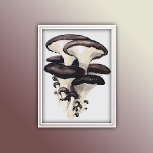 Motif de point de croix pleurotes 1 Téléchargement instantané en PDF - motif de point de croix aquarelle champignons