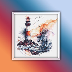 Lighthouse Cross Stitch Pattern 7 Instant PDF Download - House Watercolor Cross Stitch Pattern - Ocean Cross Stitch