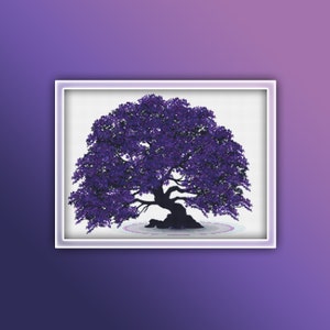 Purple Tree Cross Stitch Pattern 3 Instant PDF Download | Spring Tree Watercolor Cross Stitch Pattern | Jacaranda Tree | Seasons Tree