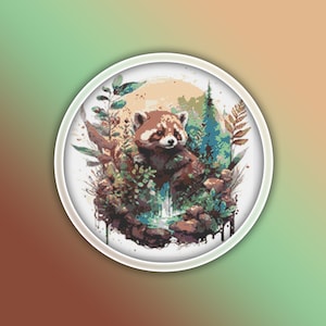 Red Panda Bear Cross Stitch Pattern 6 Instant PDF Download - Red Panda Watercolor Cross Stitch Pattern - Animal Cross Stitch Pattern