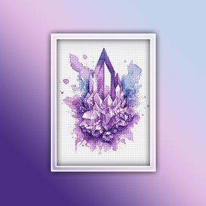 Amethyst Crystal Cross Stitch Pattern 1 Instant PDF Download - Crystal Watercolor Cross Stitch Pattern - Quartz - Purple Crystal