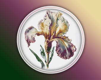 Schema punto croce Iris 1 Download istantaneo del PDF - Schema punto croce acquerello fiori viola - Fiore di iris lavanda