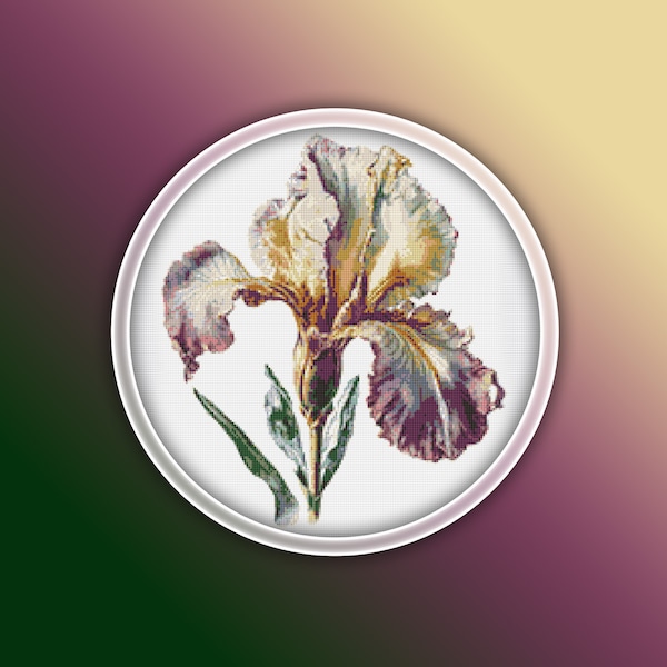 Iris Cross Stitch Pattern 1 Instant PDF Download - Purple Flowers Watercolor Cross Stitch Pattern - Lavender Iris Flower