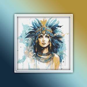 Cleopatra Cross Stitch Pattern 3 Download istantaneo del PDF - Donna Acquerello Schema punto croce - Moderna Cleopatra Regina d&#39;Egitto