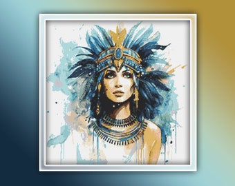 Cleopatra Cross Stitch Pattern 3 Instant PDF Download - Woman Watercolor Cross Stitch Pattern - Modern Cleopatra Queen of Egypt