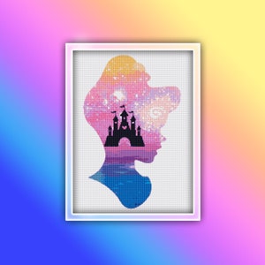 Cinderella Galaxy Stitch Pattern Instant PDF Download - Princess Watercolor Cross Stitch Pattern - Cinderella Fairy Tale