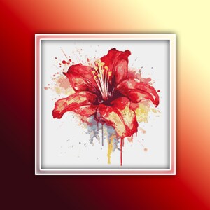 Amarylis Flower Cross Stitch Pattern 2 Instant PDF Download - Amaryllis Flower Watercolor Cross Stitch Pattern
