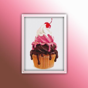 Cupcake Cross Stitch Pattern 5 Instant PDF Download - Ice Cream Watercolor Cross Stitch Pattern - Cherry Cross Stitch Pattern