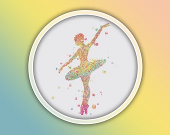 Ballerina Cross Stitch Pattern 5 Instant PDF Download - Ballerina Watercolor Cross Stitch Pattern