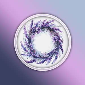 Patrón de punto de cruz de corona de lavanda 5 Descarga instantánea en PDF / Patrón de punto de cruz de acuarela de flor de lavanda / Flores moradas /