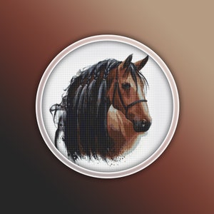 Horse Cross Stitch Pattern 5 Instant PDF Download - Brown Horse Watercolor Cross Stitch Pattern - Animal Cross Stitch Pattern