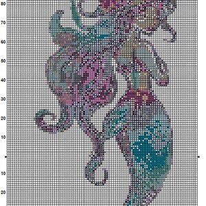 Mermaid Cross Stitch Pattern 4 Instant PDF Download - Woman Watercolor ...