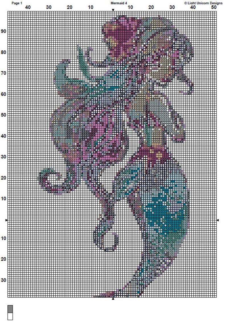 Mermaid Cross Stitch Pattern 4 Instant PDF Download - Woman Watercolor ...