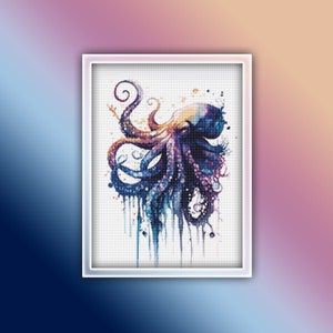 Octopus Cross Stitch Pattern 7 Instant PDF Download - Octopus Watercolor Cross Stitch Pattern - Animal Cross Stitch Pattern