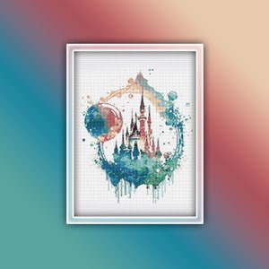 Castle Cross Stitch Pattern 4 Instant PDF Download - Fairy Tale Castle Watercolor Cross Stitch Pattern - Royal Castle