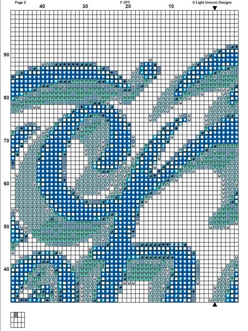 Pode incluir: Um padr&atilde;o de ponto cruz com um design abstrato em tons de azul e verde. O padr&atilde;o &eacute; feito com v&aacute;rios tons de azul e verde, sobre um fundo branco. O padr&atilde;o &eacute; perfeito para um iniciante em ponto cruz.