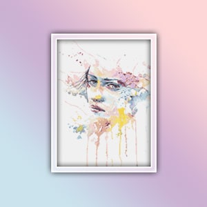 Watercolor Look Cross Stitch Pattern Instant PDF Download - Woman Watercolor Cross Stitch Pattern