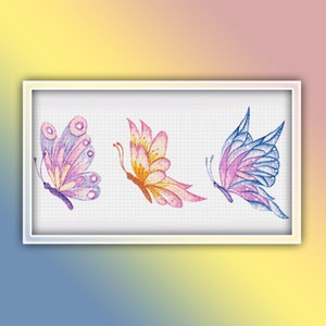 Three Butterflies Cross Stitch Pattern Instant PDF Download - Butterfly Watercolor Cross Stitch Pattern