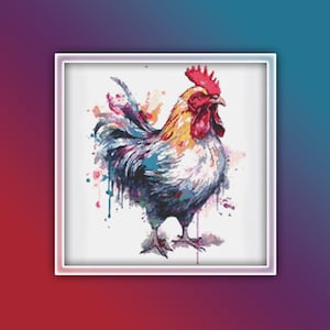 Rooster Cross Stitch Pattern 8 Instant PDF Download - Chicken Watercolor Cross Stitch Pattern - Bird Cross Stitch