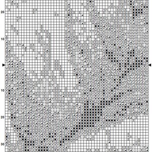 May include: Black and white cross stitch pattern chart with symbols for a design of a bird in flight. The chart is labeled "Page 6" and "Book 10".