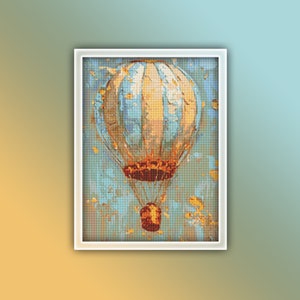Hot Air Balloon Cross Stitch Pattern 2 Instant PDF Download - Hot Air Balloon Watercolor Cross Stitch Pattern