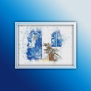 Blue Door Cross Stitch Pattern Instant PDF Download - Blue Door Watercolor Cross Stitch Pattern