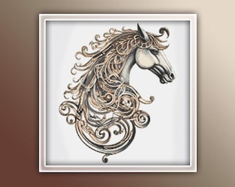 Decorative Horse Cross Stitch Pattern 2 Instant PDF Download - Celtic Knot Horse Watercolor Cross Stitch Pattern - Animal Cross Stitch