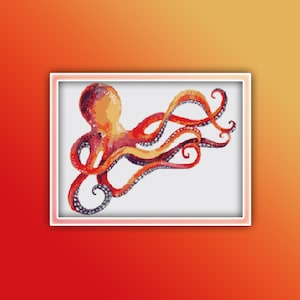 Octopus Cross Stitch Pattern 1 Instant PDF Download - Octopus Watercolor Cross Stitch Pattern - Animal Cross Stitch Pattern