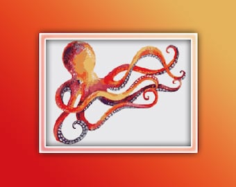 Octopus Cross Stitch Pattern 1 Instant PDF Download - Octopus Watercolor Cross Stitch Pattern - Animal Cross Stitch Pattern