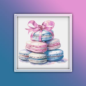 Macaroons Cross Stitch Pattern 1 Instant PDF Download - Cookies Watercolor Cross Stitch Pattern - Cookie - Macaroon Biscuits