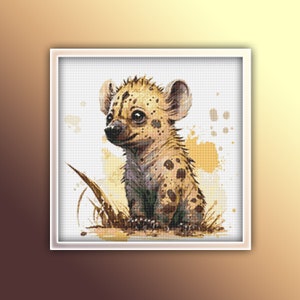 Hyena Cross Stitch Pattern 8 Instant PDF Download - Baby Hyena Watercolor Cross Stitch Pattern - Safari Animals Cross Stitch Pattern