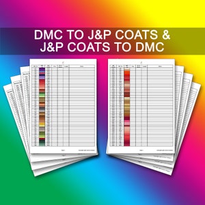 DMC zu J&P COATS Umrechnungstabelle PDF Sofort-Download | Kreuzstichdiagramm | Inventar | Dmc-Threadliste | Garnliste für J und P Coats