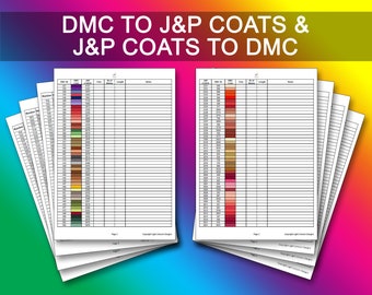 DMC to J&P COATS Conversion chart PDF Instant Download | Cross Stitch Chart | Inventory | Dmc Thread List | J and P Coats Thread List