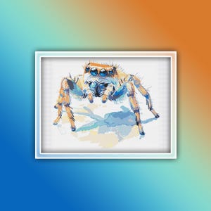 Jumping Spider Cross Stitch Pattern 2 Instant PDF Download - Spider Watercolor Cross Stitch Pattern - Animal Cross Stitch Pattern