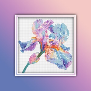 Iris bloem kruissteek patroon 4 Instant PDF downloaden - paarse bloemen aquarel kruissteek patroon - lavendel Iris bloem