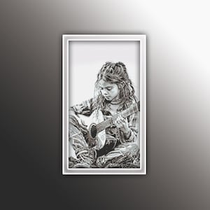 Patrón de punto de cruz Guitar Girl 1 Descarga instantánea en PDF - Niña tocando caja Patrón de punto de cruz de guitarra de seis cuerdas Arte con lápiz