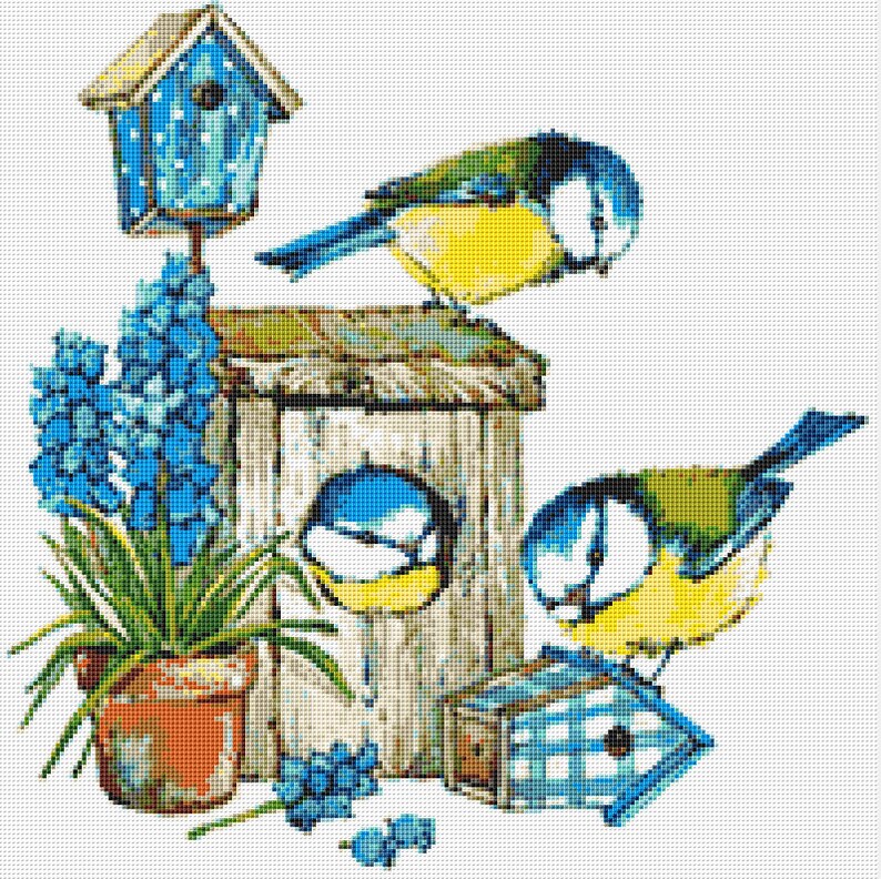 Bird House Cross Stitch Pattern 4 Instant PDF Download Birds - Etsy